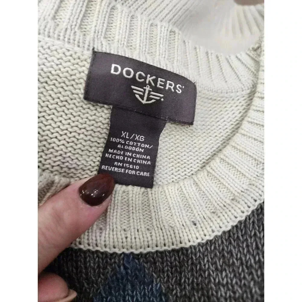 Dockers Sweater Men's Size XL Blue Grey With Diamond Pattern Classic - Picture 4 of 6